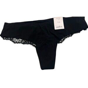 Auden Womens Black Seamless Lace Thong Panties Invisible XS